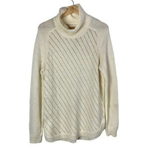 Lou & Grey Ivory White Open Knit Turtleneck Sweater M